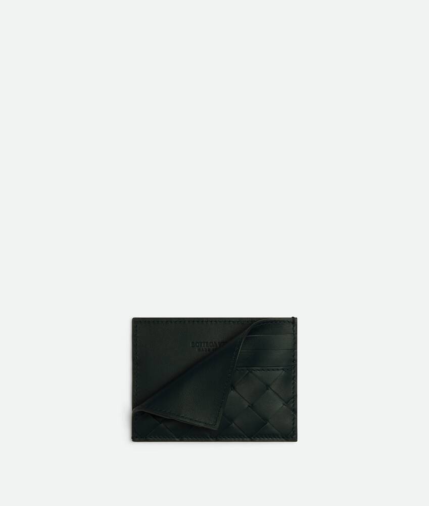深绿色Intrecciato编织信用卡包