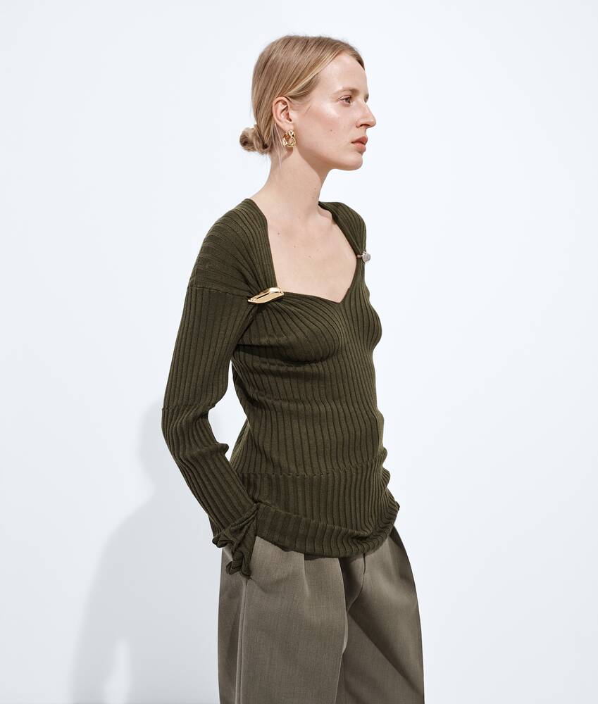 BOTTEGA VENETA 山羊绒配桑蚕丝罗纹针织衫