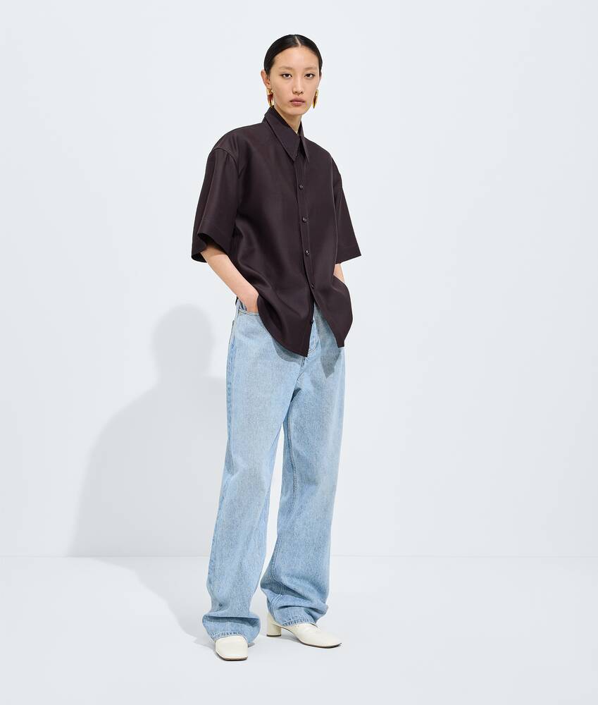 BOTTEGA VENETA 天蓝色漂白阔腿牛仔裤
