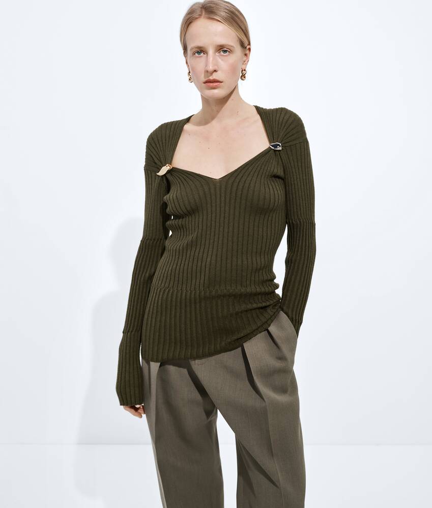 BOTTEGA VENETA 山羊绒配桑蚕丝罗纹针织衫