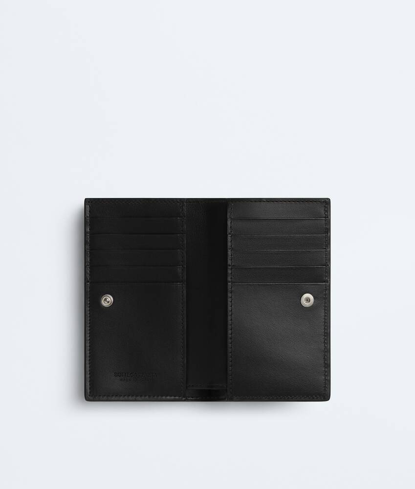 黑色配L形拉链Intrecciato编织中号Bi-Fold双折钱包