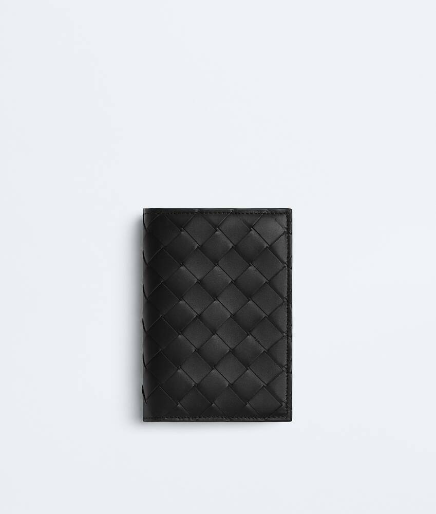 黑色配L形拉链Intrecciato编织中号Bi-Fold双折钱包