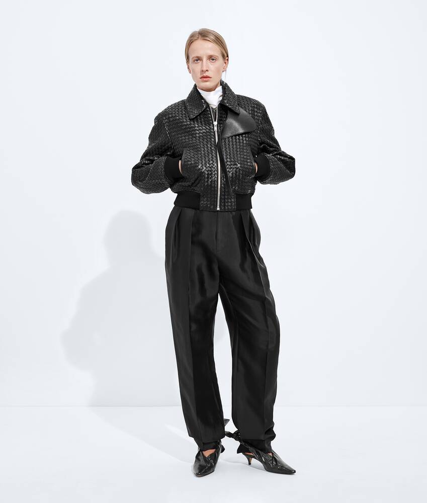 BOTTEGA VENETA Intrecciato编织皮革束腰夹克