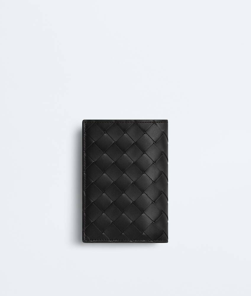 黑色配L形拉链Intrecciato编织中号Bi-Fold双折钱包