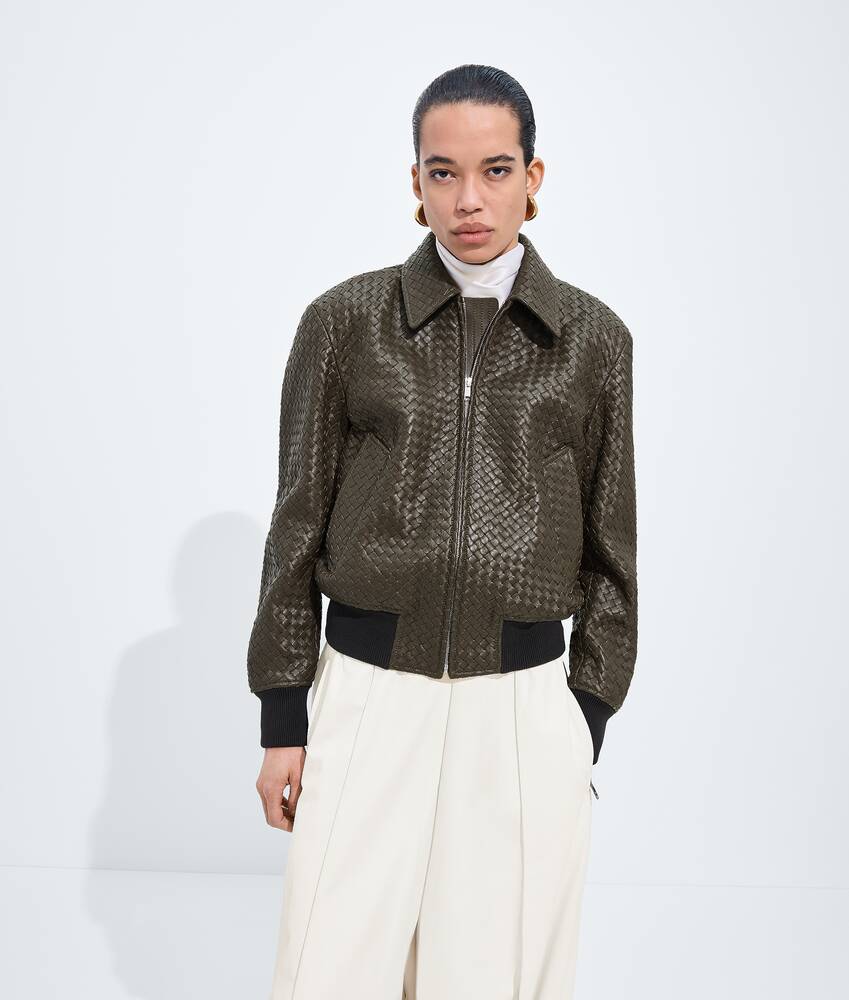 BOTTEGA VENETA 小号Intrecciato编织皮革束腰夹克