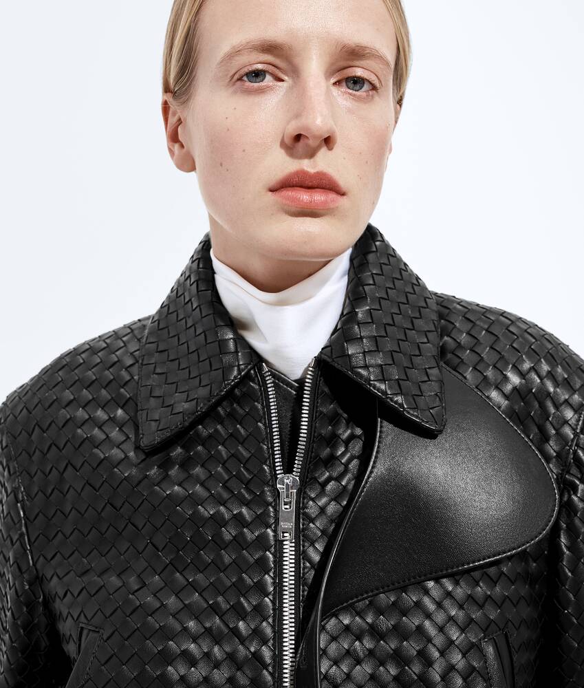 BOTTEGA VENETA Intrecciato编织皮革束腰夹克