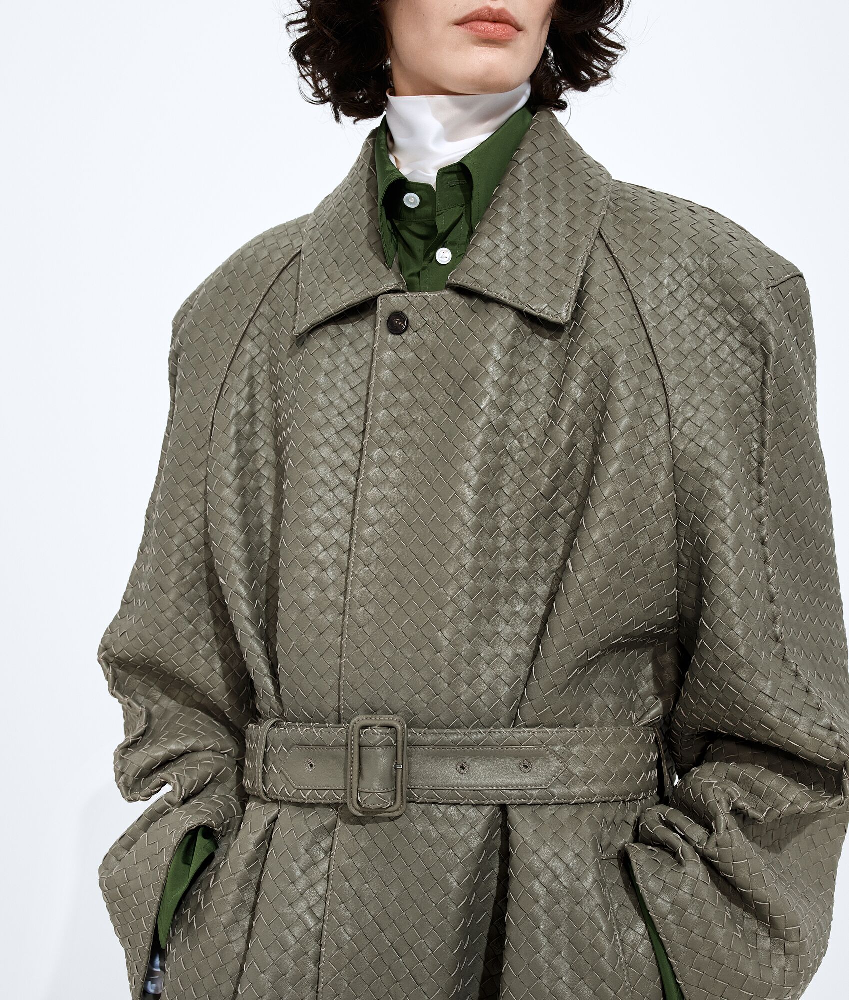 BOTTEGA VENETA Intrecciato编织皮革大衣
