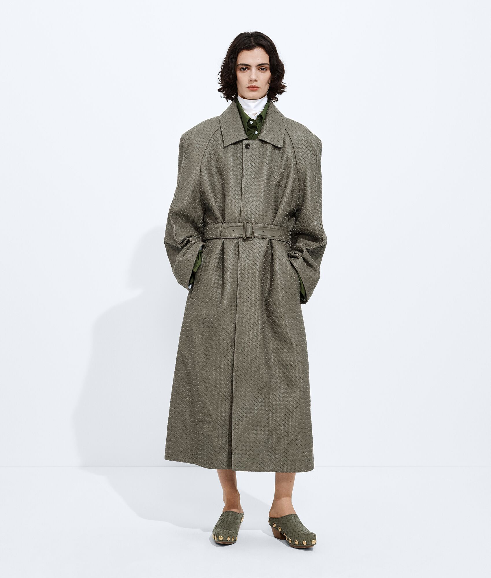 BOTTEGA VENETA Intrecciato编织皮革大衣