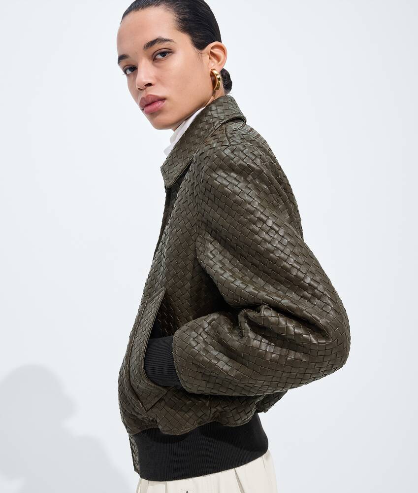 BOTTEGA VENETA 小号Intrecciato编织皮革束腰夹克