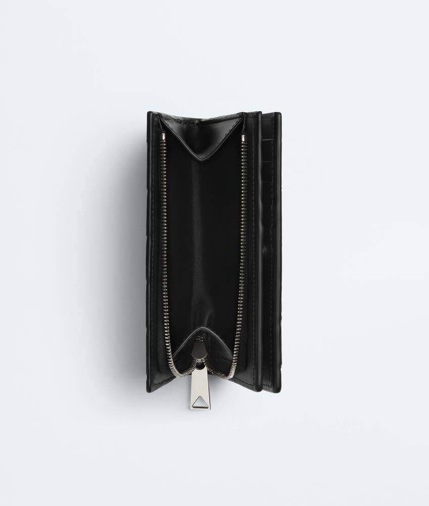 黑色配L形拉链Intrecciato编织中号Bi-Fold双折钱包