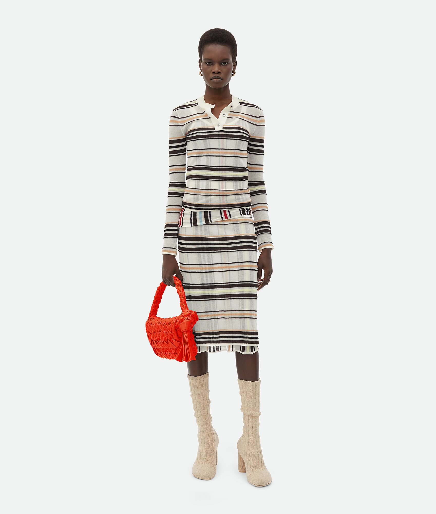 BOTTEGA VENETA 条纹棉质混纺半身裙