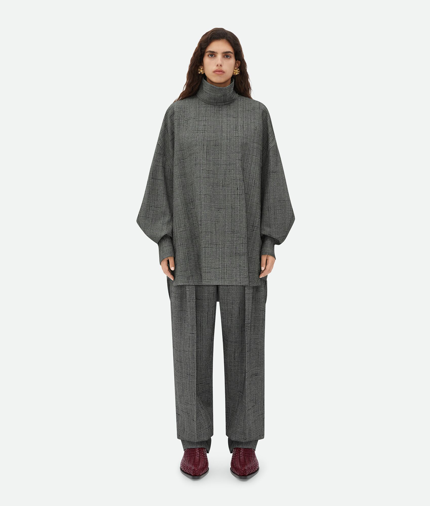 BOTTEGA VENETA 含粘胶纤维和桑蚕丝十字纹高领衬衫