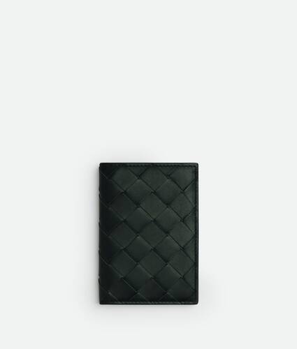 深绿色Intrecciato编织翻盖卡包
