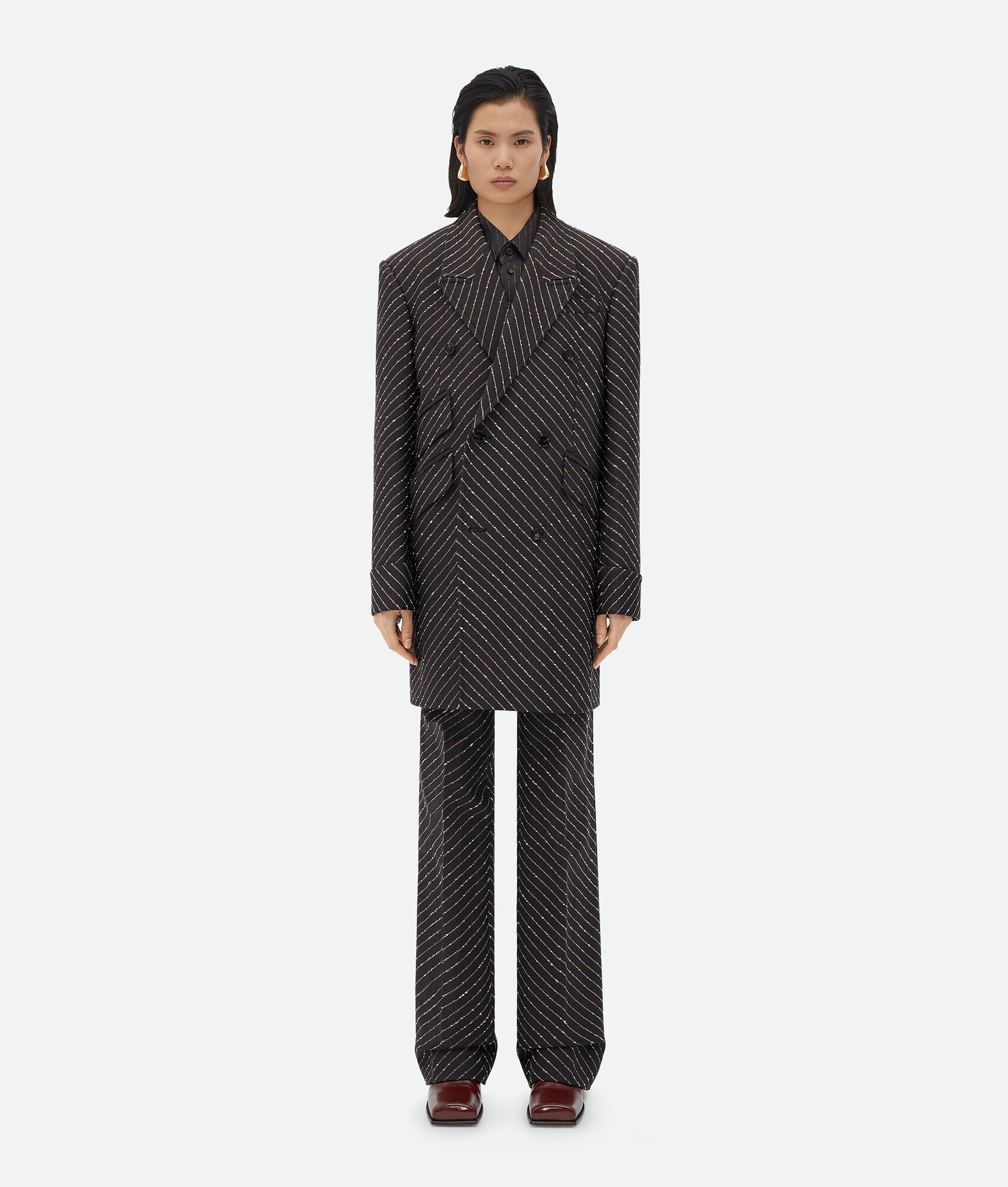 BOTTEGA VENETA 斜纹圈绒细条纹长裤