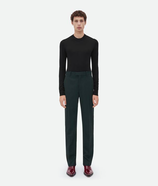 BOTTEGA VENETA 羊毛细条纹修身长裤