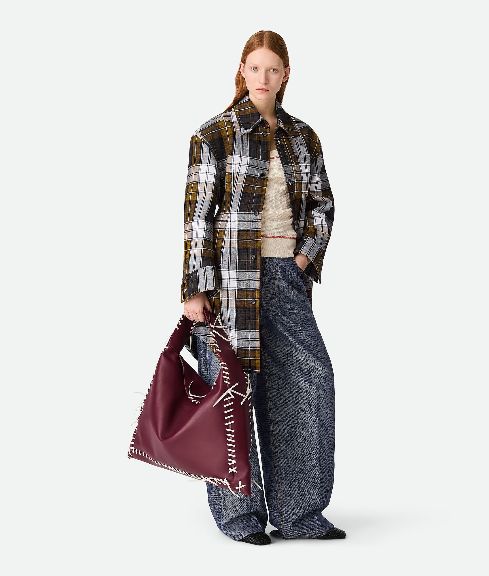 BOTTEGA VENETA 牛仔提花阔腿长裤