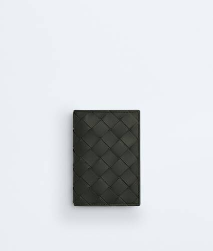 深绿色Intrecciato编织翻盖卡包