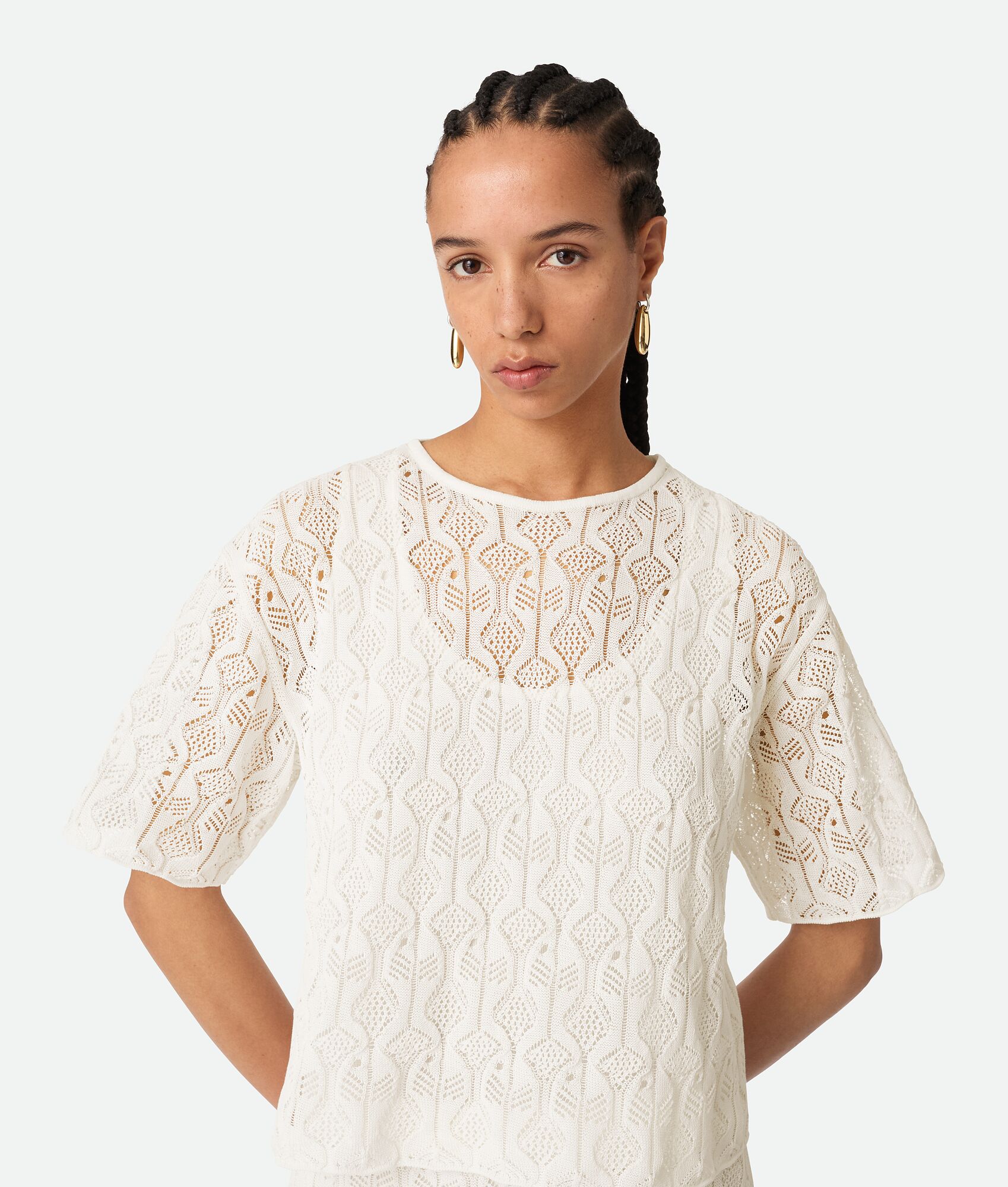 BOTTEGA VENETA 棉质和桑蚕丝鱼图案蕾丝上衣