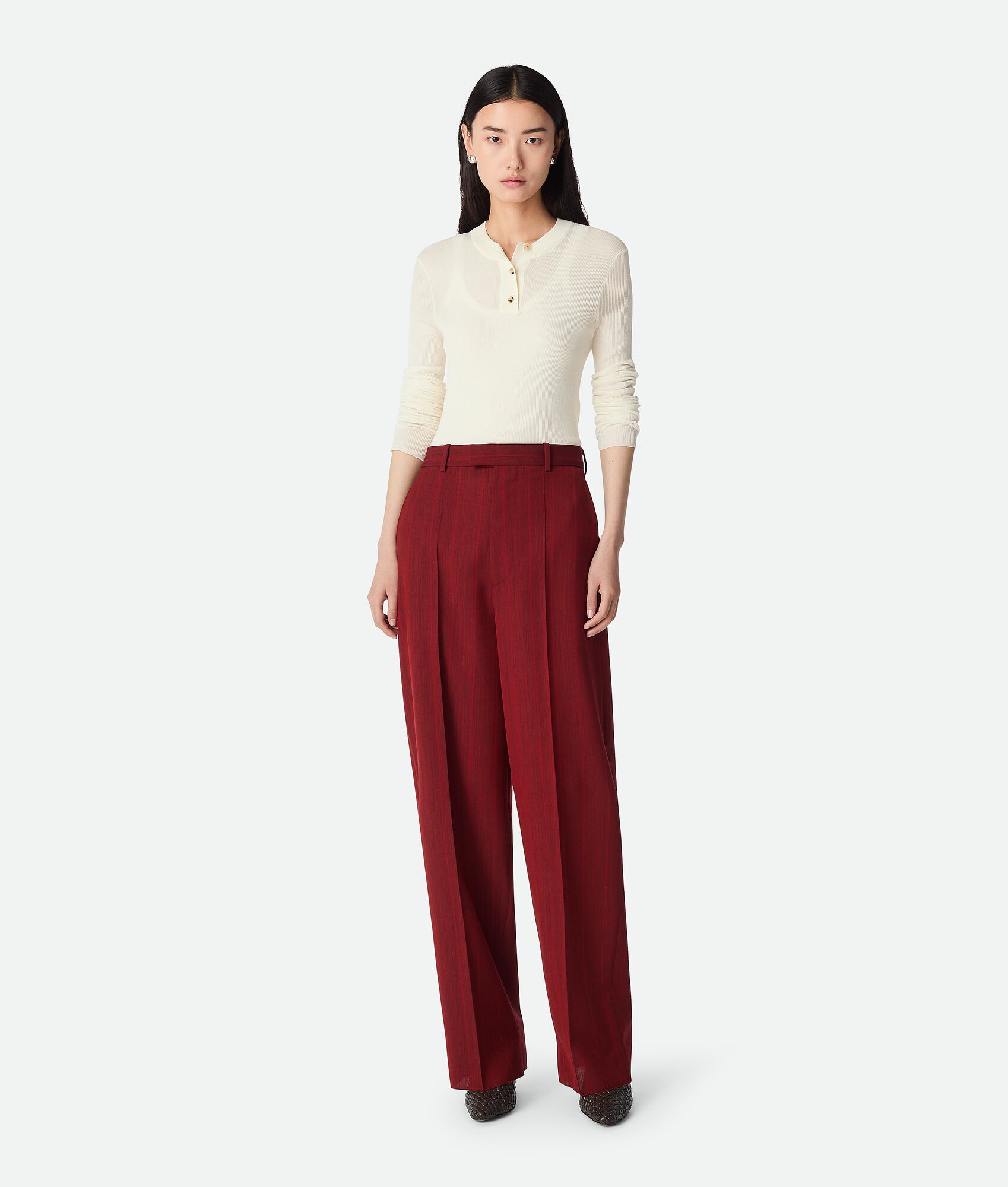 BOTTEGA VENETA 细条纹羊毛阔腿长裤