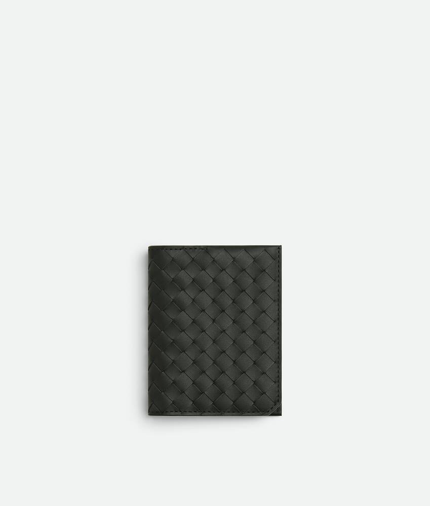 深绿色Intrecciato Piccolo编织翻盖卡包