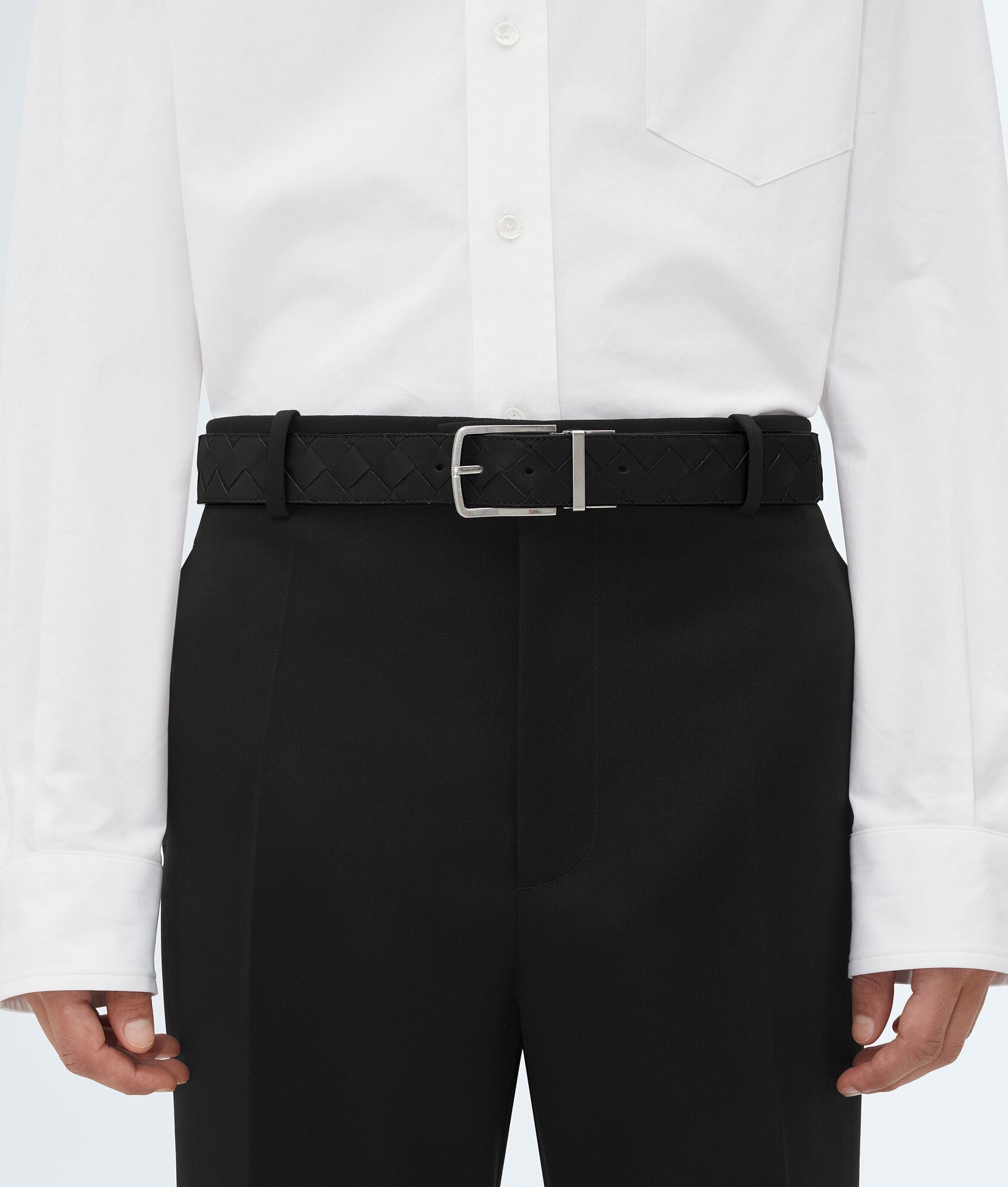 BOTTEGA VENETA Intrecciato编织皮革双面腰带