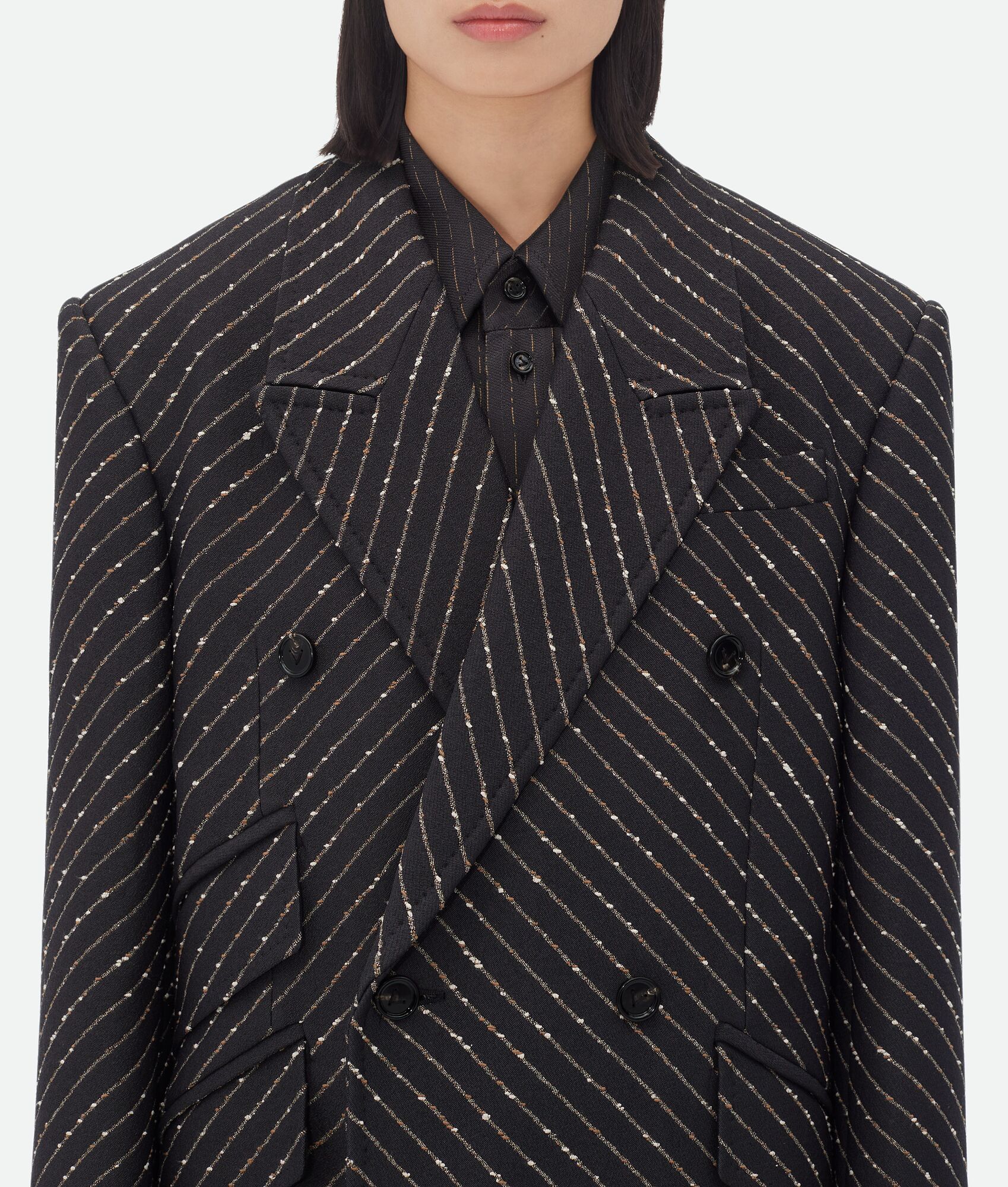 BOTTEGA VENETA 斜纹圈绒细条纹大衣