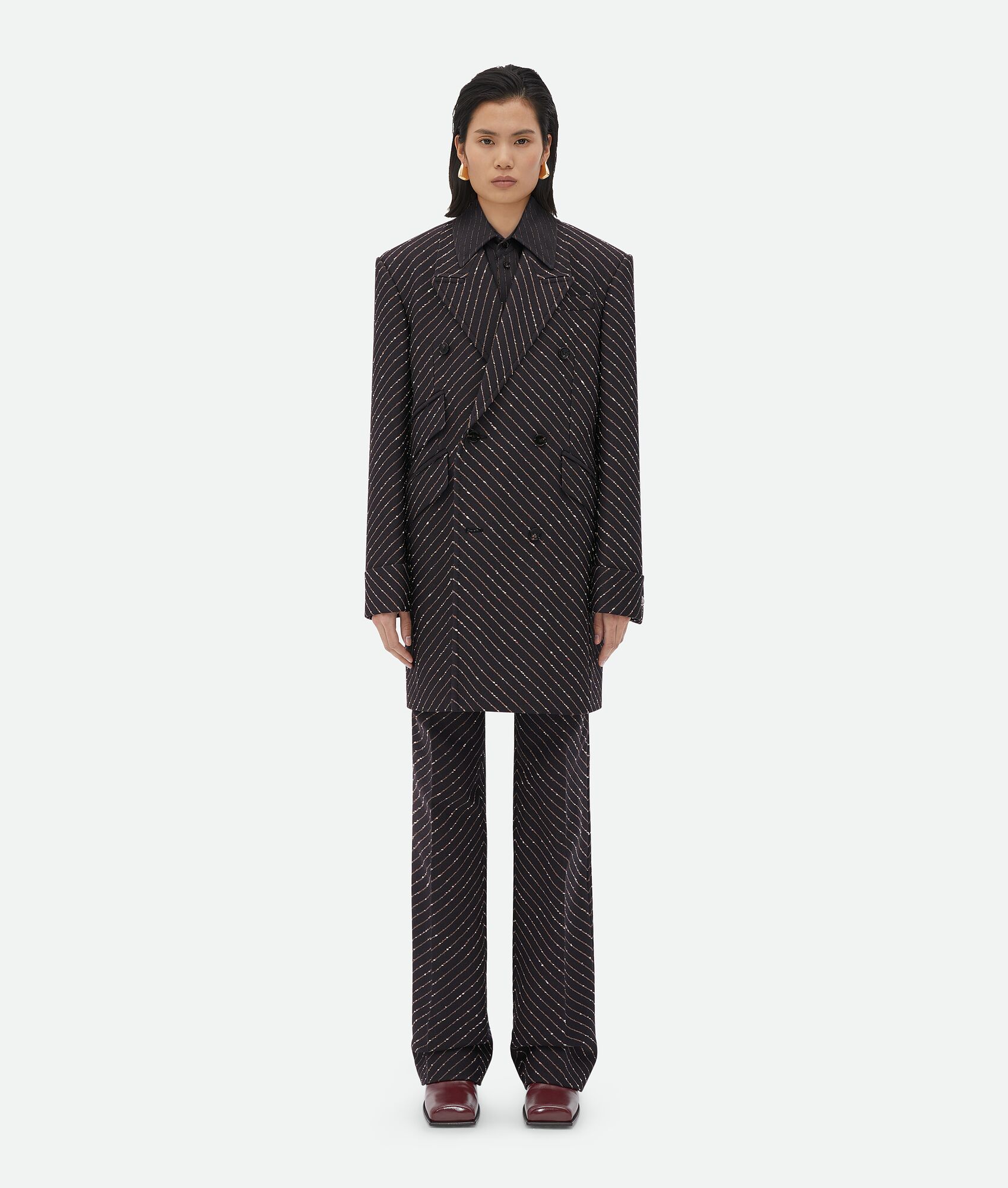 BOTTEGA VENETA 斜纹圈绒细条纹大衣