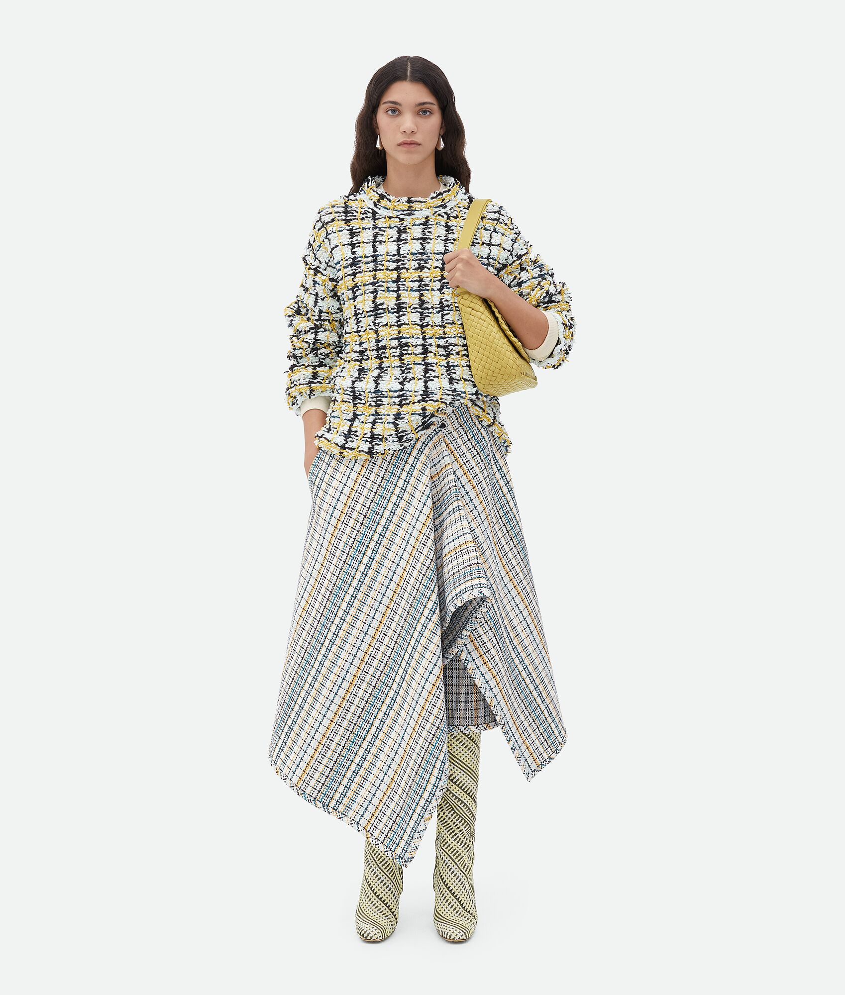 BOTTEGA VENETA 棉质格纹裹身半身裙
